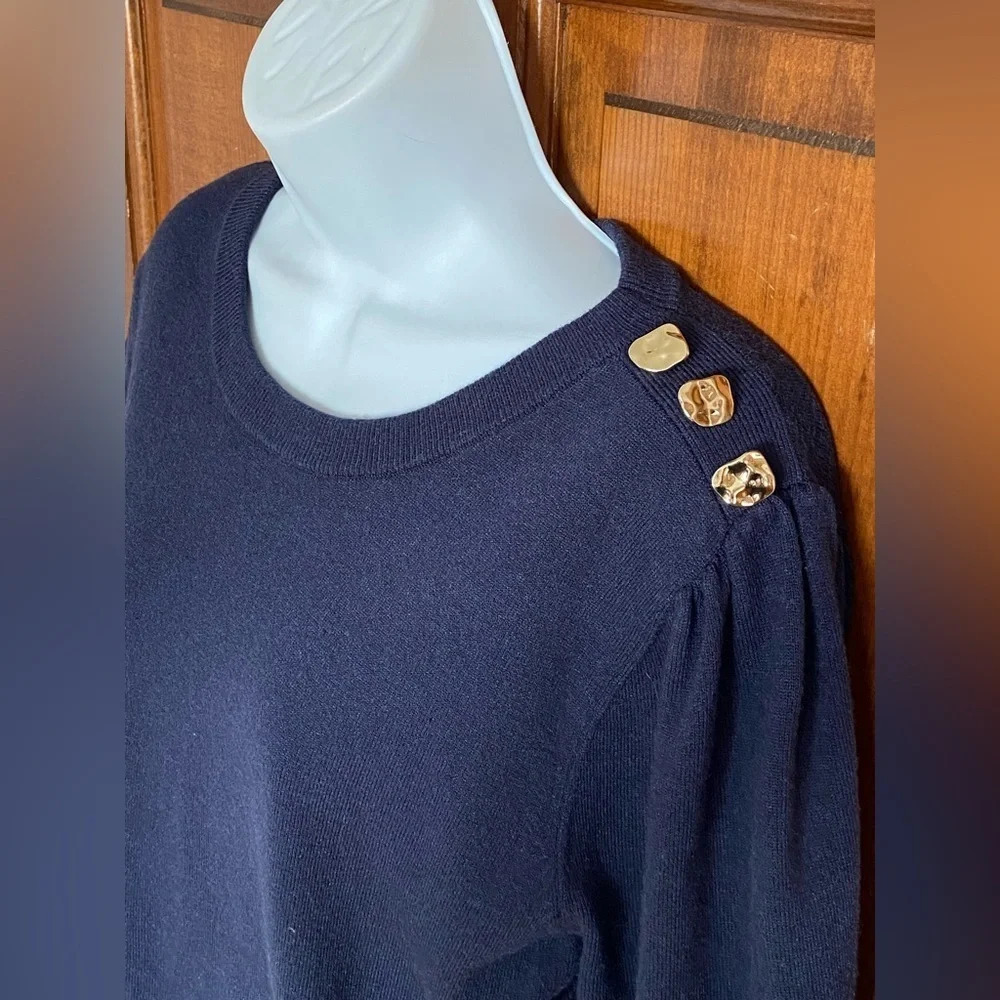 Velvet Heart LA Navy Blue Sweater with Gold plated buttons balloon sleeves XL